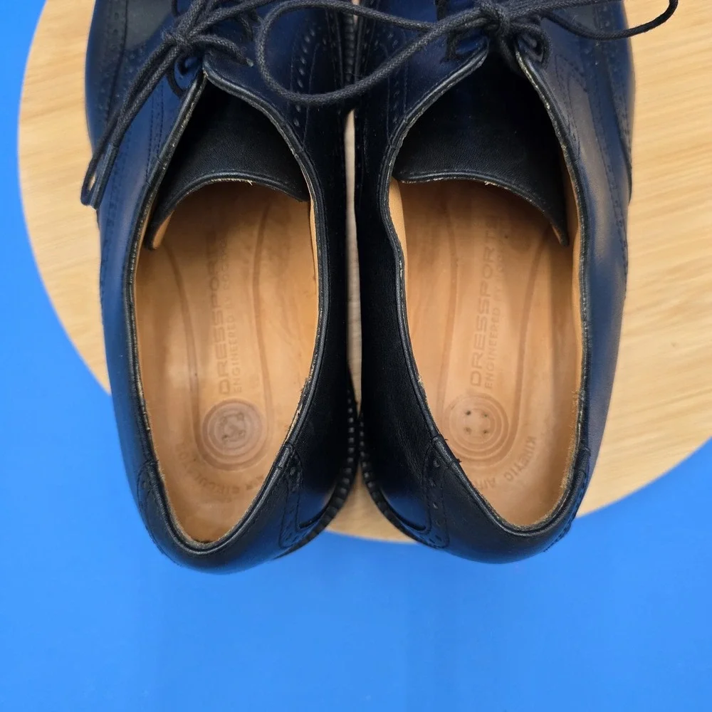 ROCKPORT MENS SHOES 8.5W WINGTIP BLACK LEATHER‎ GUNBOAT OXFORD APM11041 EUC